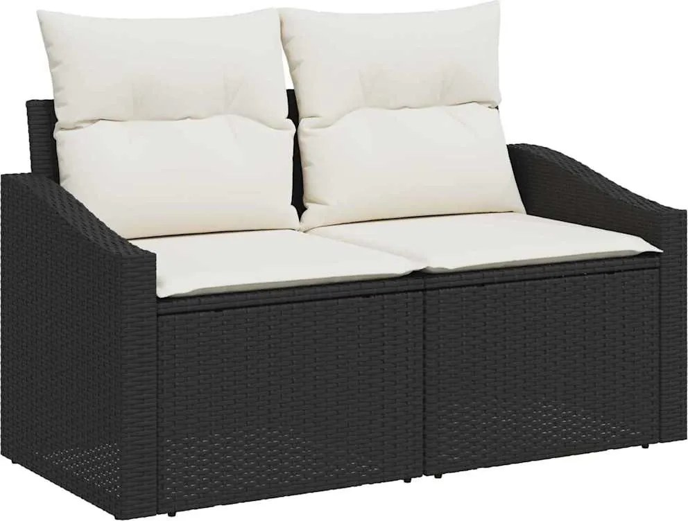 vidaXL Kerti Kanapé Szett párnával 8 pcs Fekete polirattan