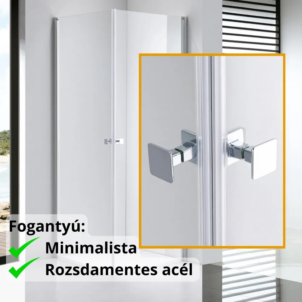 Stuxi Bari Duo 100x100 cm szögletes nyílóajtós zuhanykabin, 6 mm vízlepergető üveggel, króm elemekkel