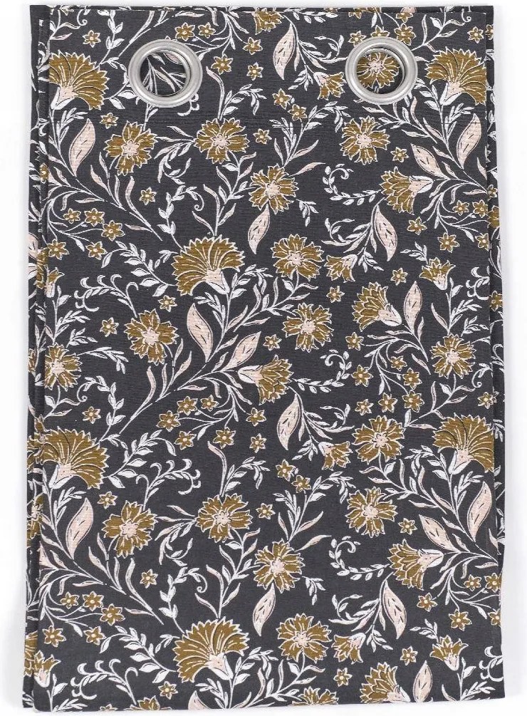 Sötétkék Virágmintás Pamut Függöny 150 X 240 CM Boho