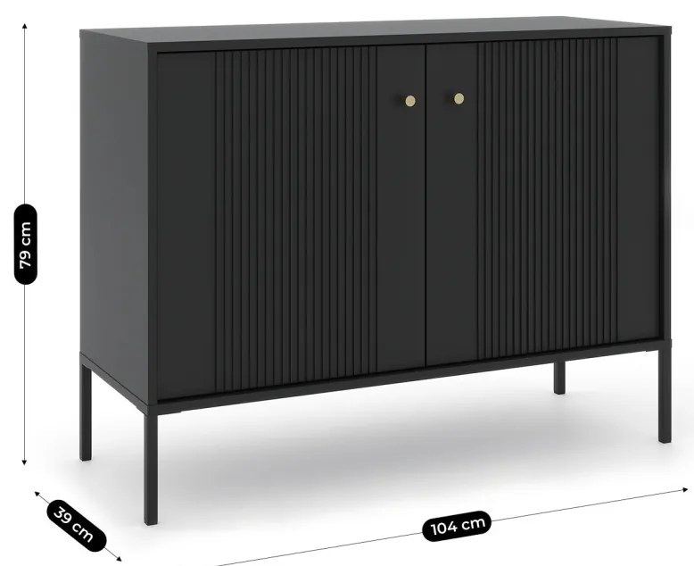 SOFT komód 104 cm, fekete, bordázott