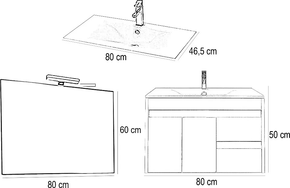 Luna Prime 80 komplett fürdőszobabútor, Sonoma tölgy-Fehér