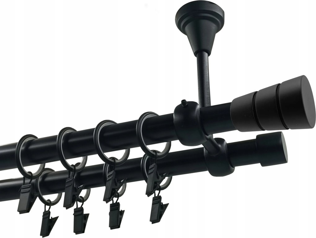 Fém Függönykarnis Mennyezeti 19+19mm MIX Végzáró 240cm Smart Fekete Matt