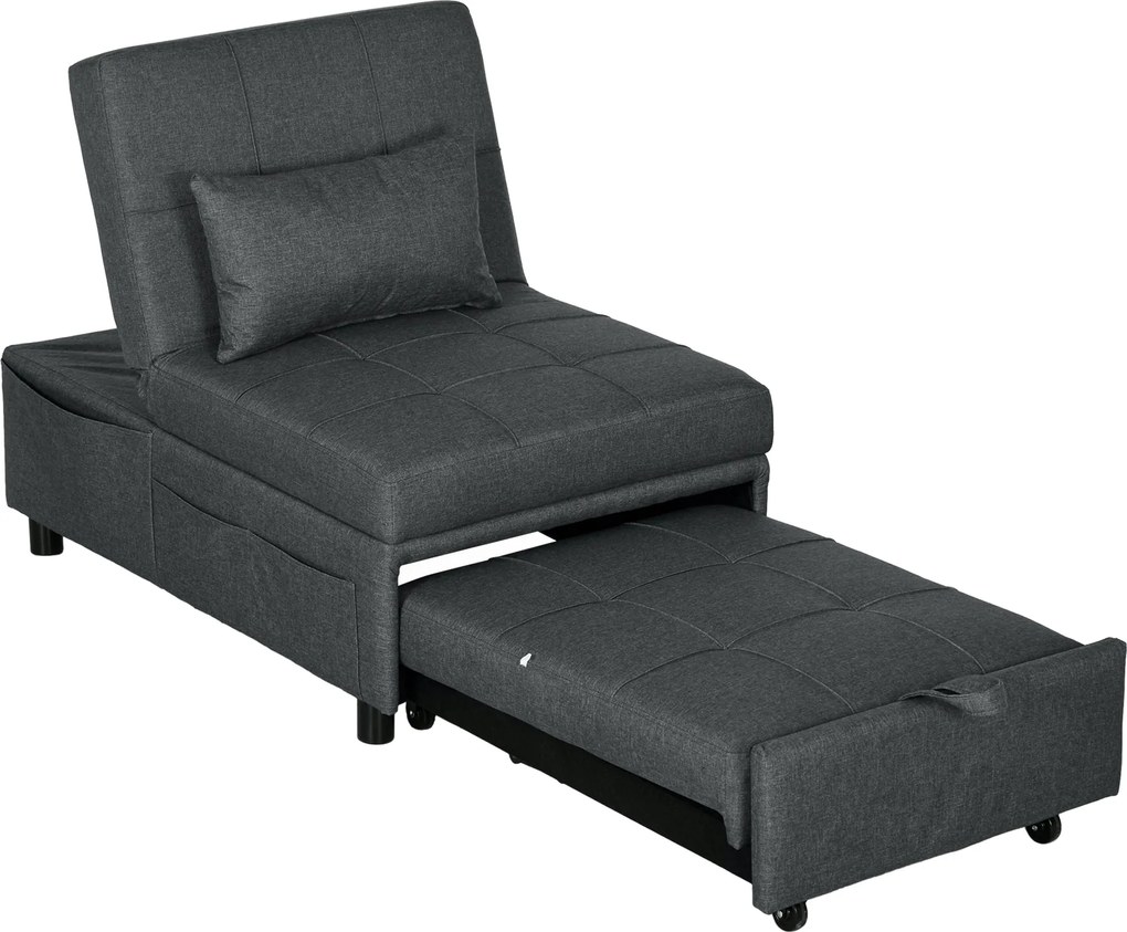 HOMCOM 3 az 1-ben átalakítható egyszemélyes fotel — dönthető, puff és kanapéágy, állítható háttámla, párnázott ülés és párna, szürke | Aosom