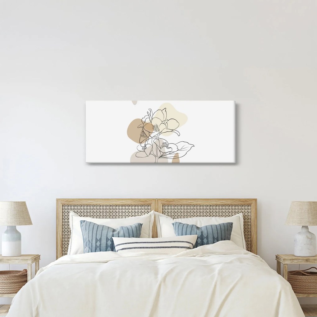 Kép - Bézs virágok pillangóval N⁰1 (120x50 cm)