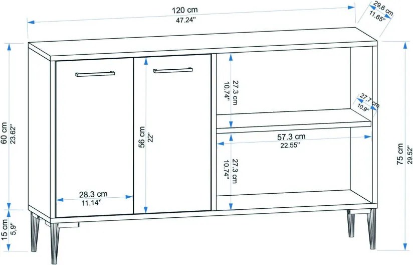 Frezya komód, zafír tölgy-fehér, 120 cm