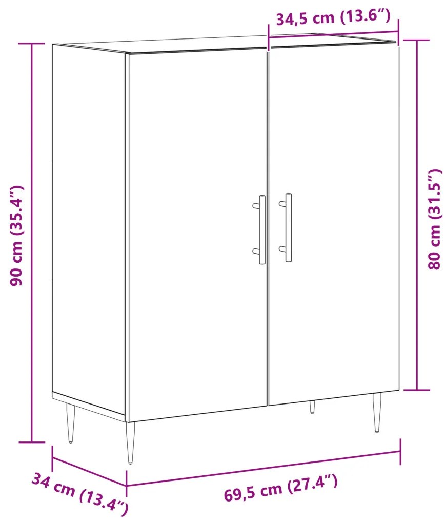 Oldalszekrény Fekete Tölgy 69,5x34x90 cm Műanyag Fa
