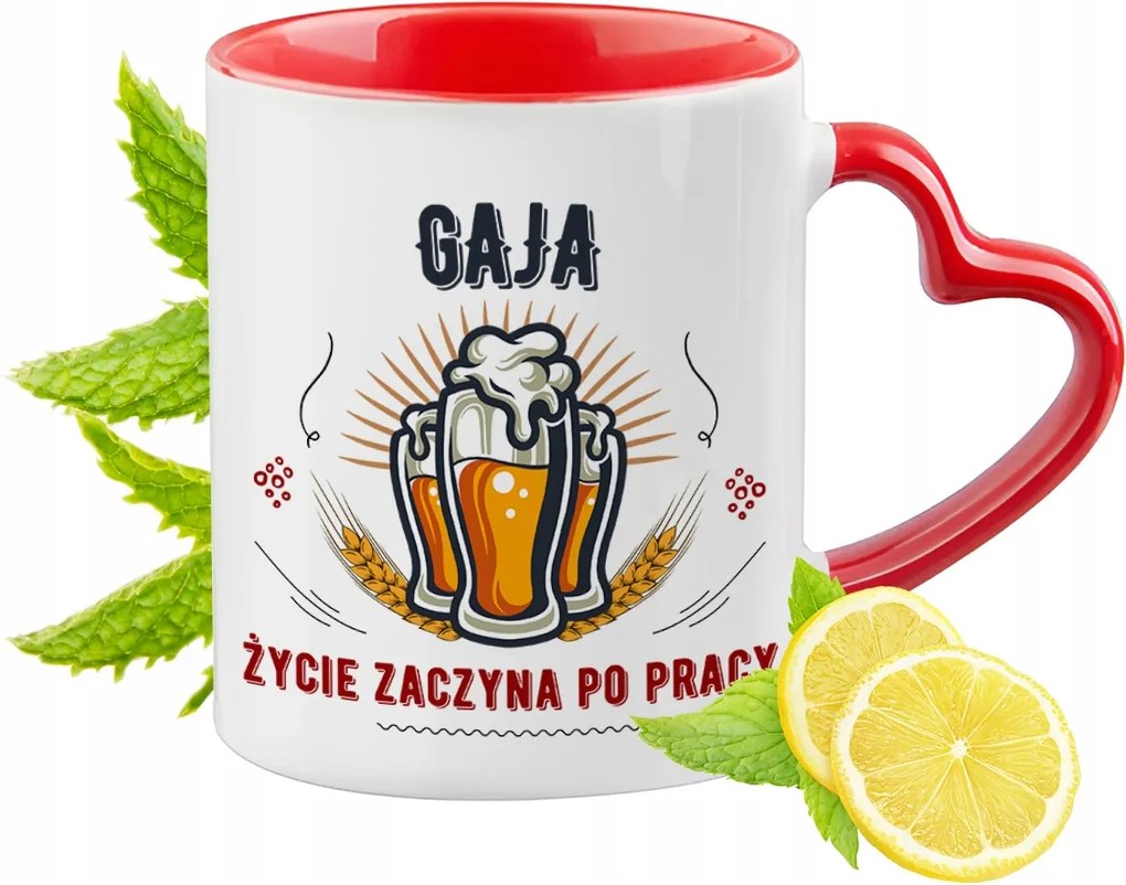 Gaia Piros Bögre Szív Alakú Füllel Ajándék Nyomtatott