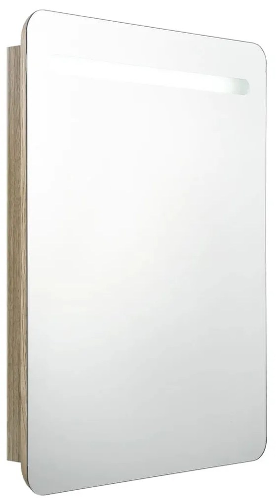tölgyszínű LED-es tükrös fürdőszobaszekrény 60 x 11 x 80 cm