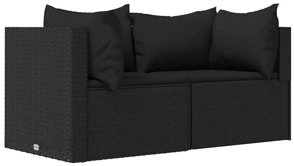 3 részes fekete polyrattan kerti ülőgarnitúra párnákkal