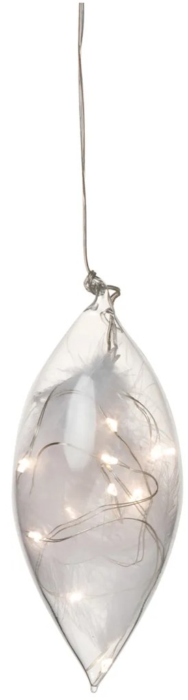 LED üveg dísz tollakkal, kicsi (14 cm)
