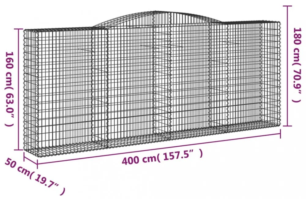 vidaXL 7 db íves horganyzott vas gabion kosár 400x50x160/180 cm