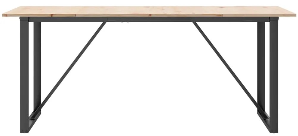 tömör fenyőfa és öntöttvas étkezőasztal O-vázzal 180x90x75 cm