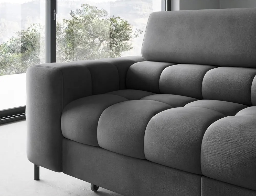 Sötétszürke bársony kinyitható-tárolóhelyes sarokkanapé (jobb oldali-L alakú) Ferucce – ELTAP