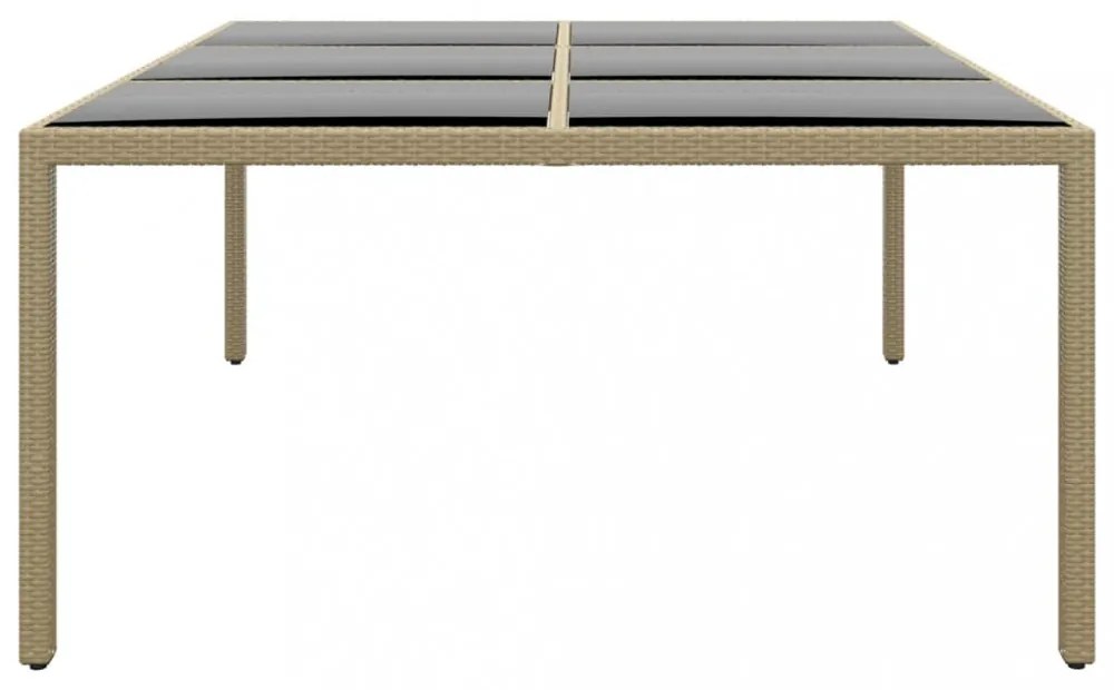 bézs polyrattan és edzett üveg kerti asztal 200 x 150 x 75 cm