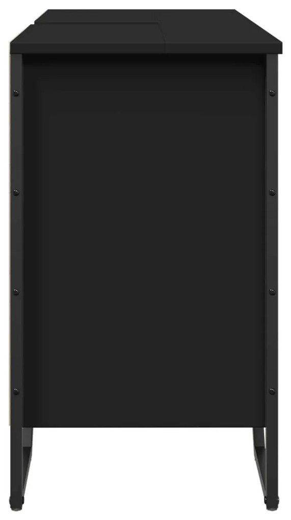 Fekete szerelt fa fürdőszobai mosdószekrény 91 x 35 x 60 cm