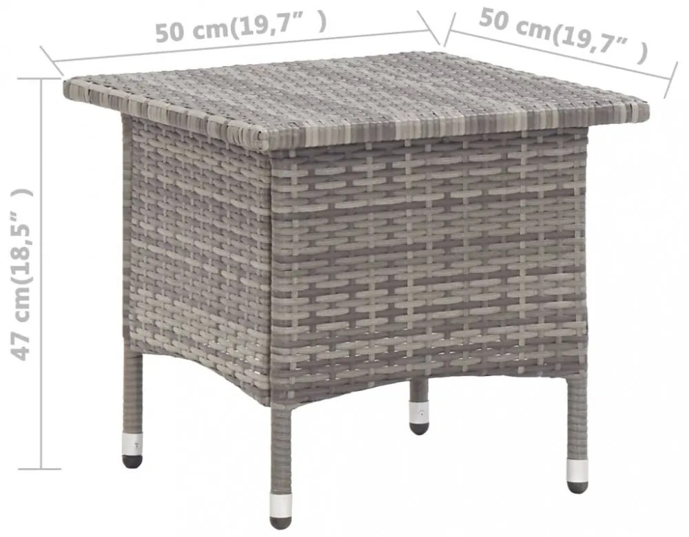 szürke polyrattan teázóasztal 50 x 50 x 47 cm
