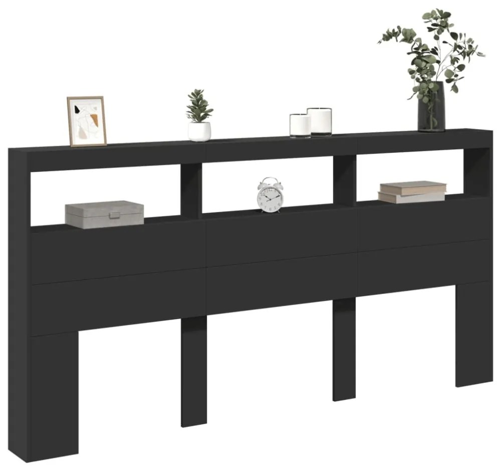fekete áthidalószekrény LED-világítással 200 x 17 x 102 cm