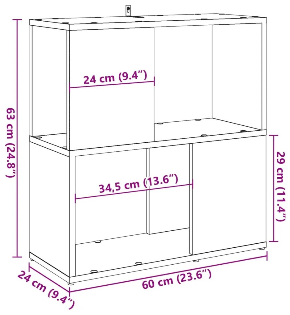 antik fa színű szerelt fa könyvszekrény 60 x 24 x 63 cm