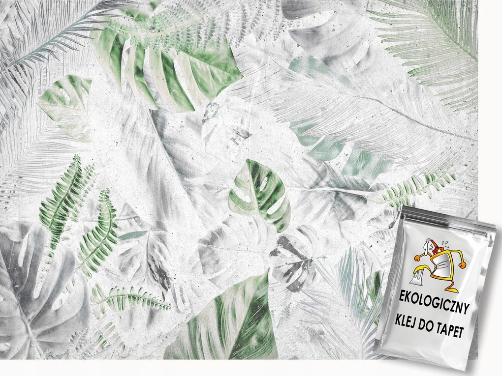 Fotótapéta Flizelina Trópusi Levelek Zöld Beton Vintage 100x75 ragasztó