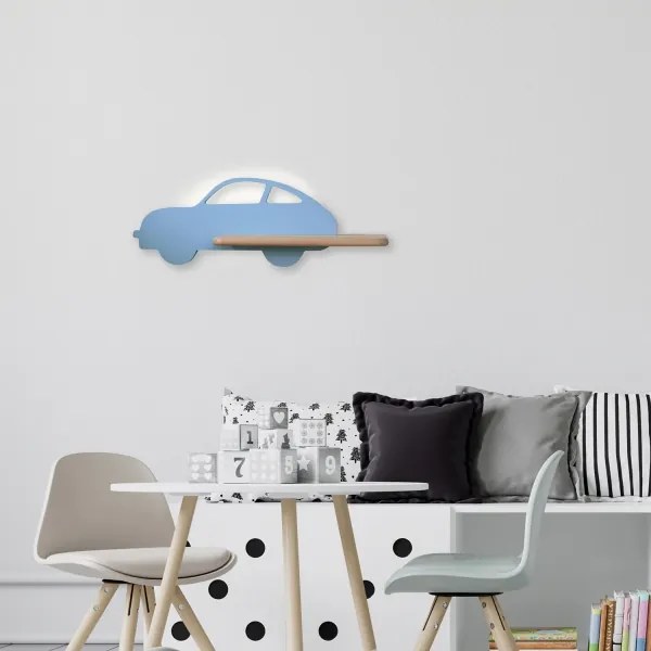 LED gyerekszoba falilámpa polccal CAR LED/5W/230V kék/fa