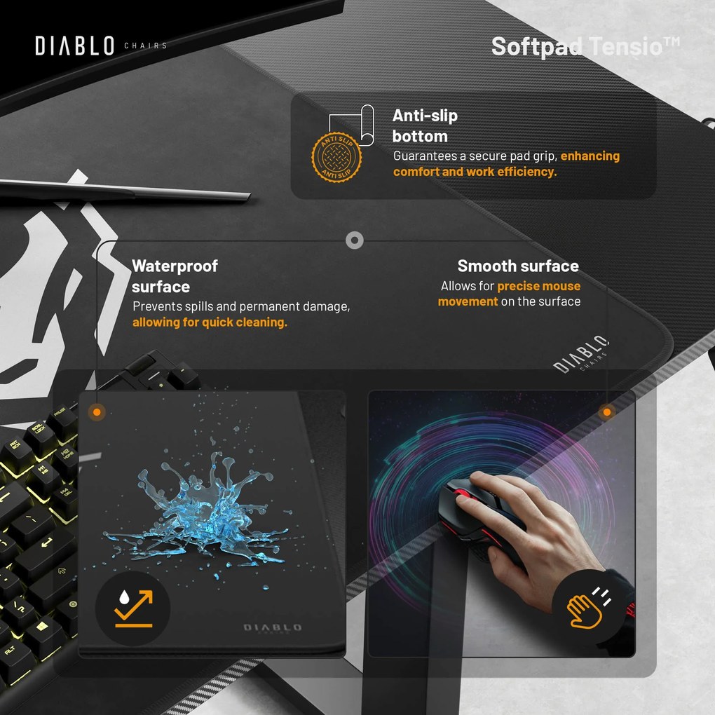 Elektromosan magasságban állítható íróasztal 110 cm fekete: Diablo X-Tensio 1100