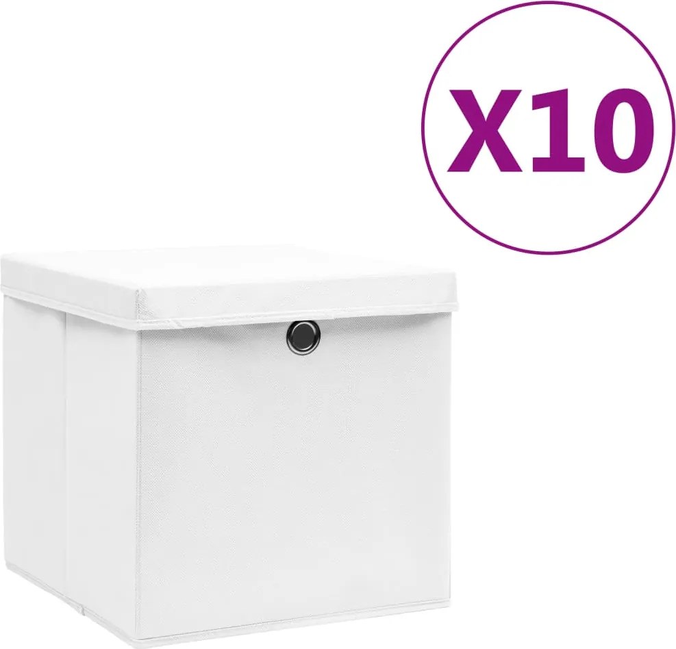 vidaXL 10 db fehér fedeles tárolódoboz 28 x 28 x 28 cm