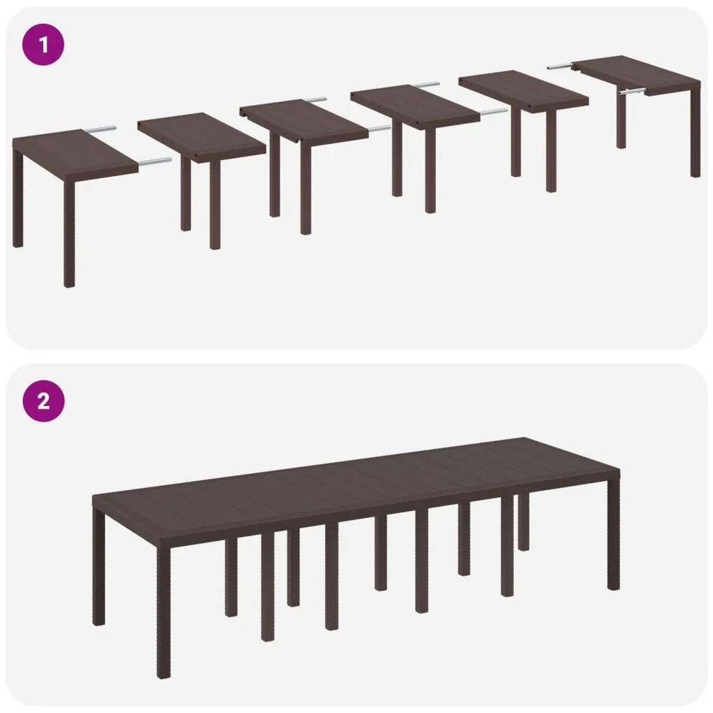 11 részes kert étkező szett párnákkal barna poli rattannal, barna kertasztal 150x100x73 cm poli rattannal, kert székek párnákkal 2 db barna poli rattannal, kert székek párnákkal 4 db barna poli rattannal
