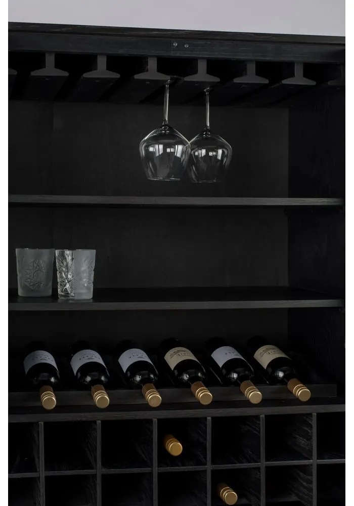 Fekete tölgyfa bortartó szekrény, palackok száma 20, 89x181 cm Travis – Zuiver