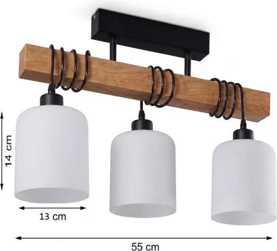 BRILAGI - Felületre szerelt mennyezeti csillár WOOD GLASS 3xE27/60W/230V fenyő/fekete/fehér