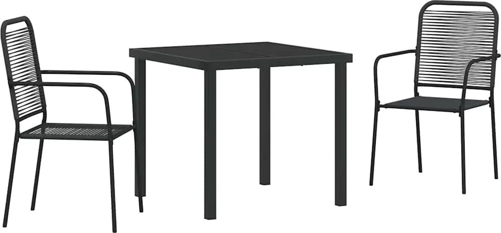 vidaXL Kert étkező szett 3 pcs Fekete Porszórt acél