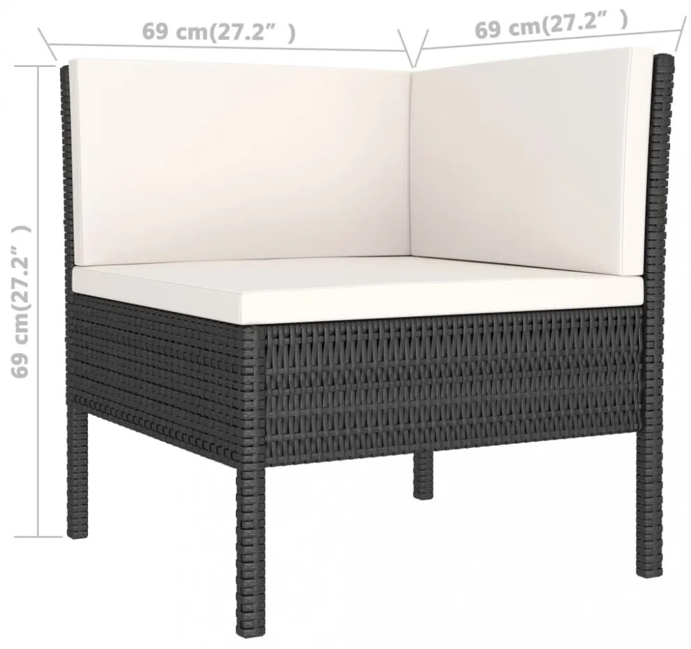 6 részes fekete polyrattan kerti bútorszett párnákkal