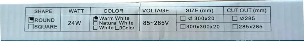 Beépíthető Kör Led Panel 24W meleg fehér