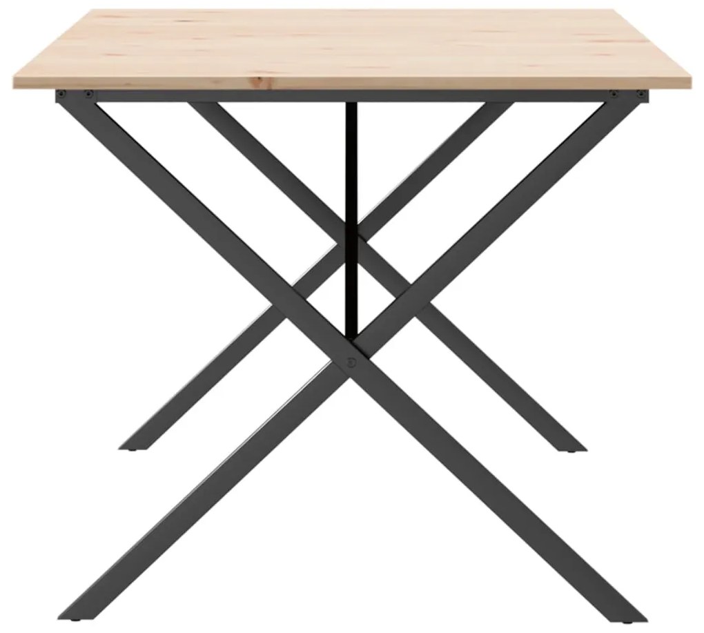Tömör fenyőfa és acél étkezőasztal X-vázzal 180x90x75 cm