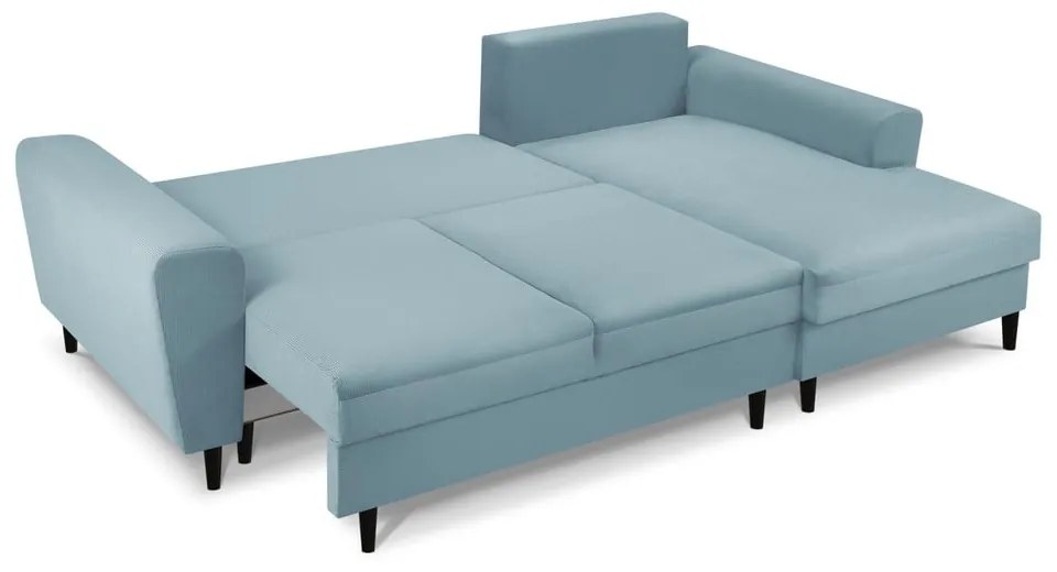 Világoskék kordbársony kinyitható tárolóhelyes sarokkanapé (jobb oldali-heverő résszel) Kyoto – Cosmopolitan Design