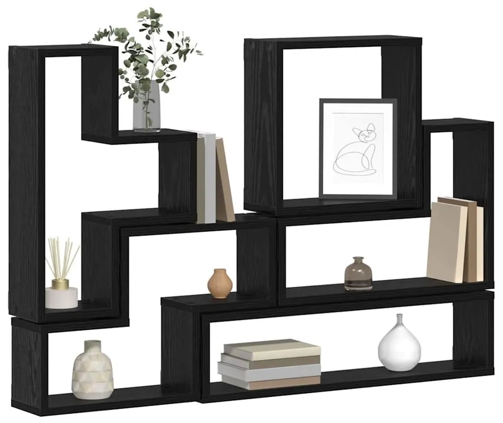 Fal Cube polcokkal Egyéb Musta tammi 96 x 12 x 64 cm Faanyag