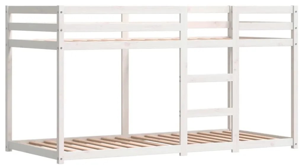 fehér/fekete tömör fenyőfa emeletes ágy függönyökkel 90x200 cm