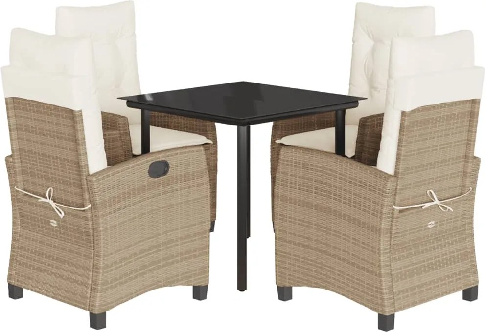 vidaXL 5 részes bézs polyrattan kerti étkezőgarnitúra párnákkal