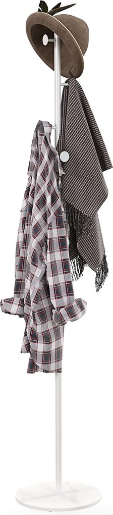 HOMCOM Szabadon álló Kabátállvány 6 Acél Korong Akasztóval és Palabázissal, Acél Kabátállvány Előszobába és Hálószobába, Fehér | Aosom