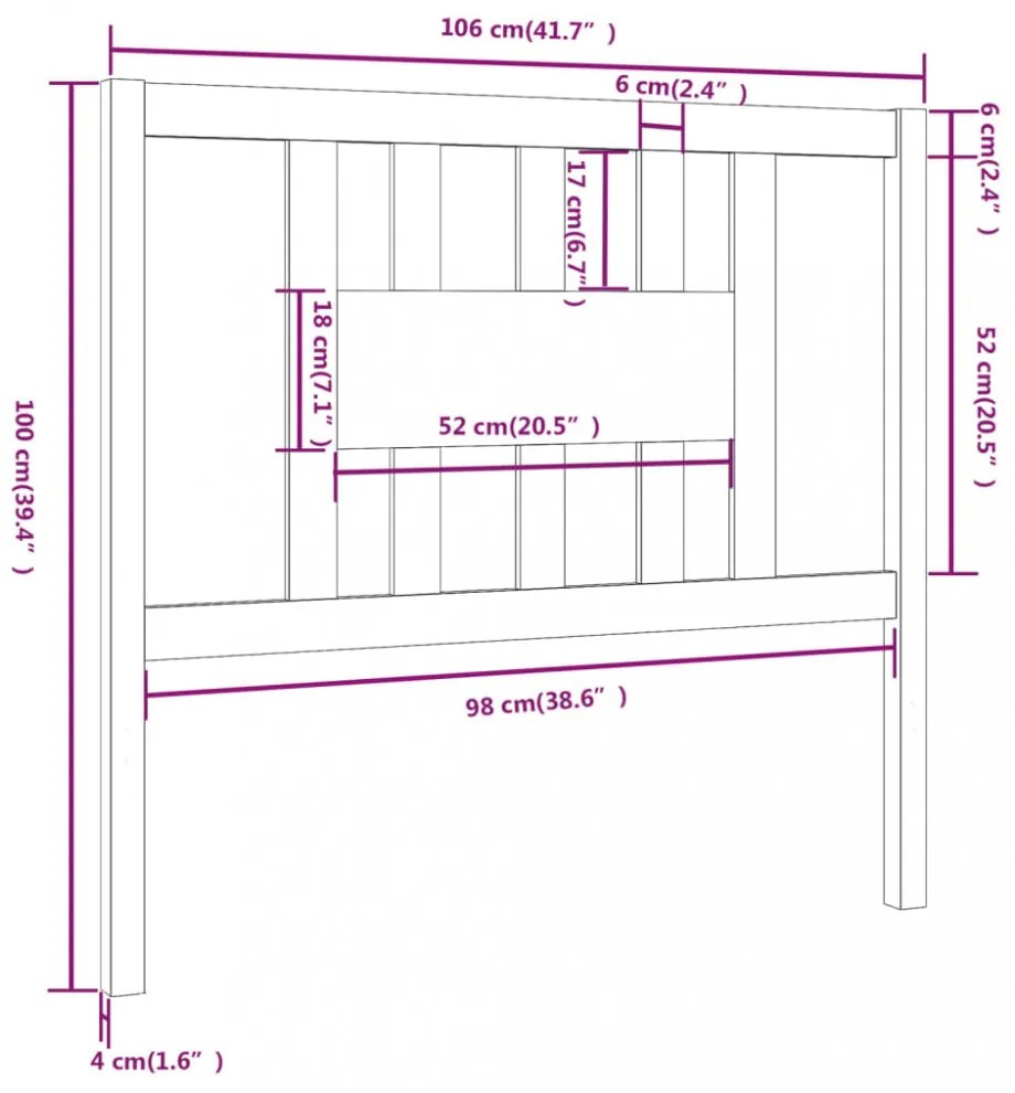 fekete tömör fenyőfa fejtámla 106 x 4 x 100 cm
