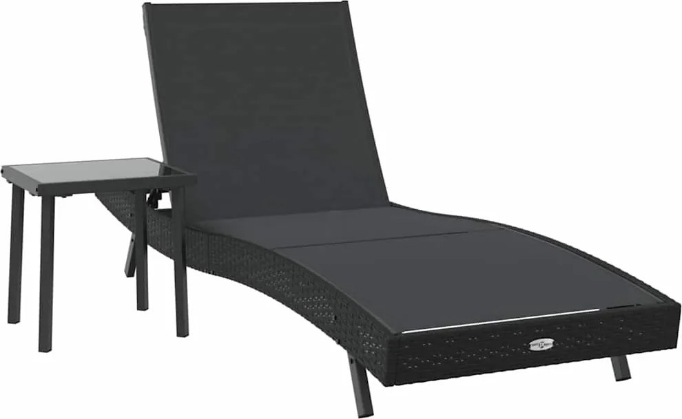 vidaXL Napozó 2 pcs Fekete polirattan
