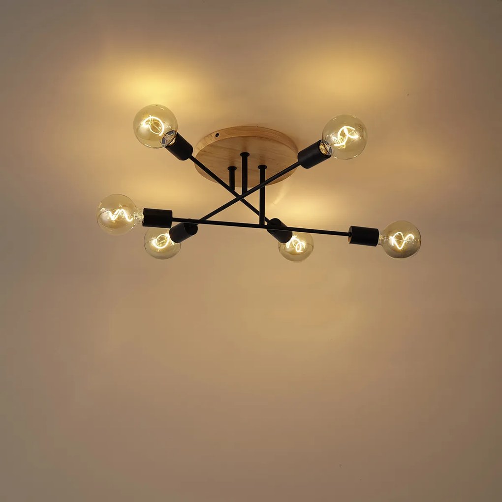 Art Deco mennyezeti lámpa fekete fa elemekkel, 6 ágú - Sydney