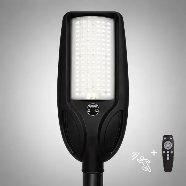 LED dimmelhető napelemes utcai lámpa érzékelővel VENICE 100W/6000 mAh IP65 fekete + távirányító
