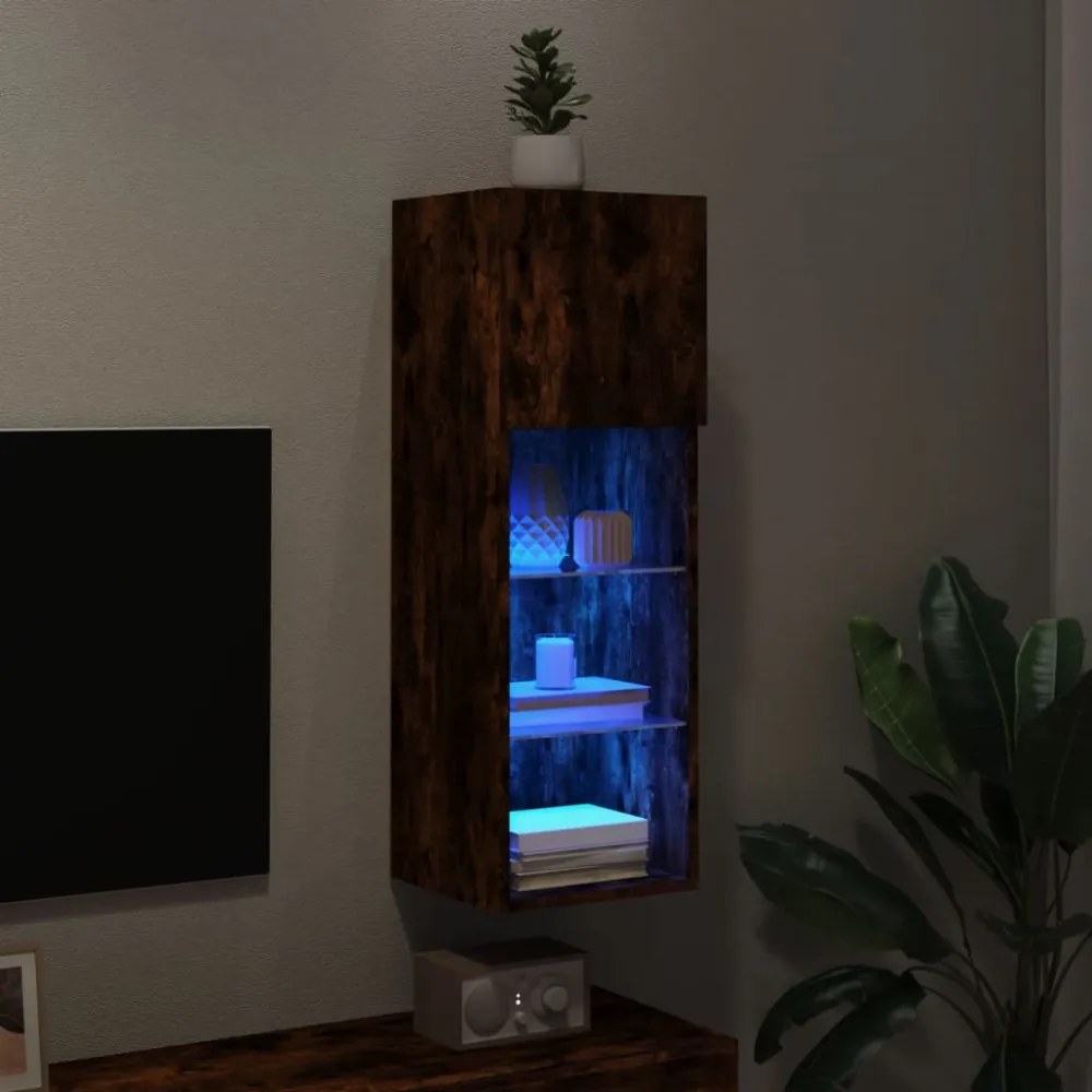 füstös tölgy színű TV-szekrény LED-világítással 30,5x30x90 cm
