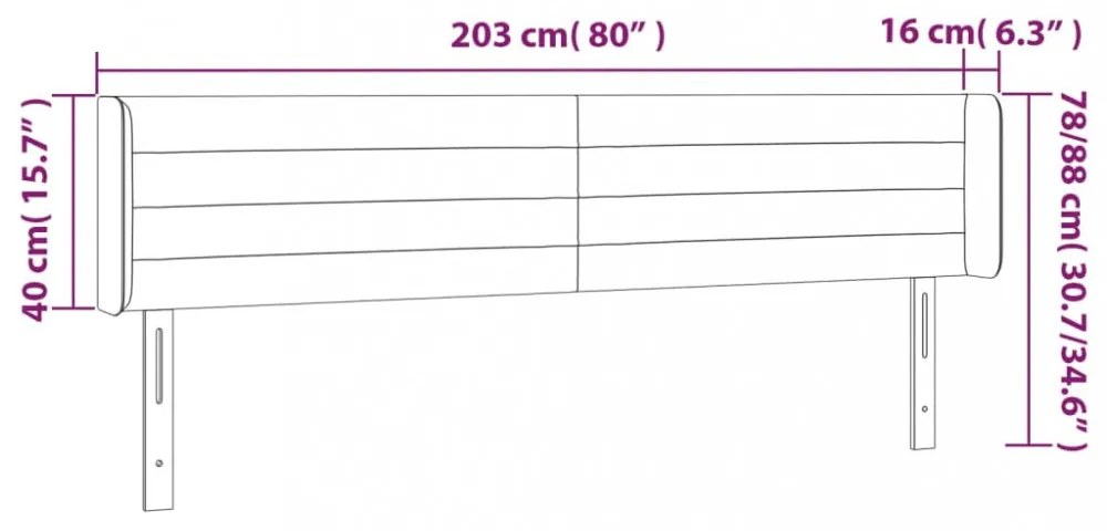 világosszürke szövet LED-es fejtámla 203 x 16 x 78/88 cm