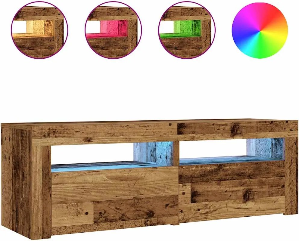 vidaXL 2 db antik fa színű éjjeliszekrény LED-del 60 x 35 x 40 cm