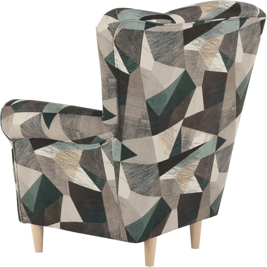 Füles fotel, szövet barna-zöld minta, CHARLOT