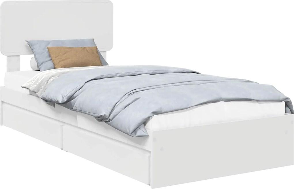 vidaXL Tárolós Ágy fejtámlával fiókkal Fehér 90 x 200 cm Faanyag