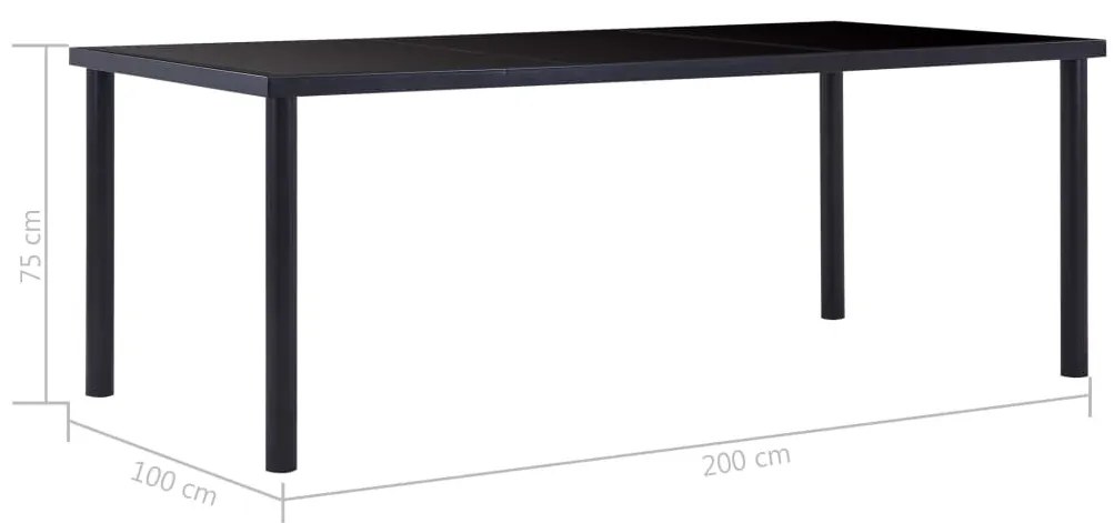 fekete edzett üveg étkezőasztal 200 x 100 x 75 cm