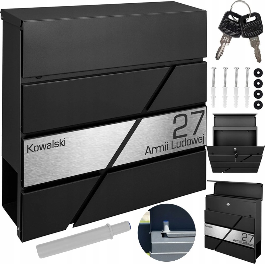 Postaláda Levelek Számára Fekete Acél Cím