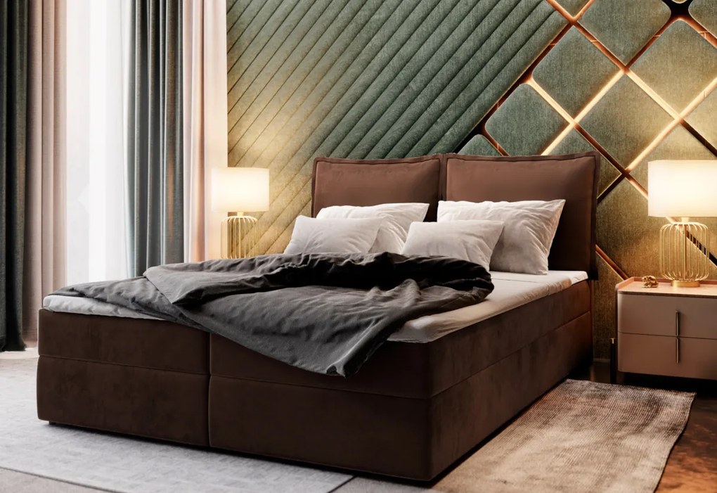 LINTO boxspring kárpitozott ágy, 160x200, monolith 29